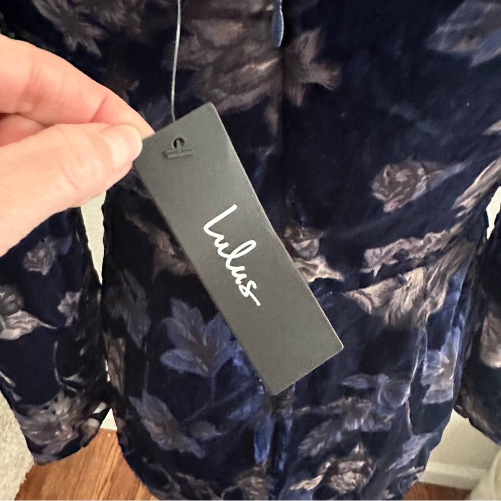 Lulus crushed velvet burnout mini dress blue black bra‎ top size M NWT - Picture 10 of 11